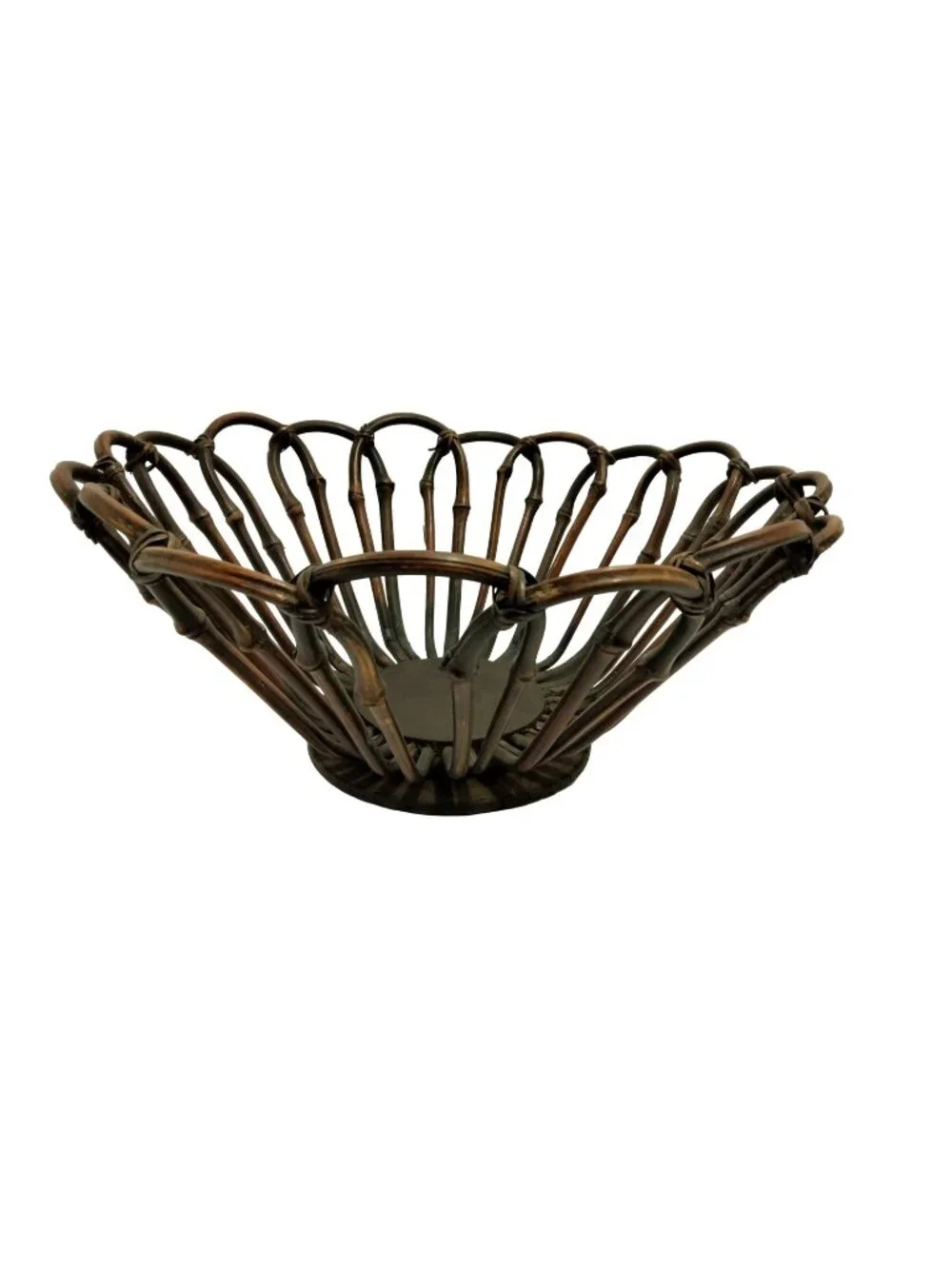 Bentwood Bamboo Basket Pedestal Handmade Open Weave Boho Vintage